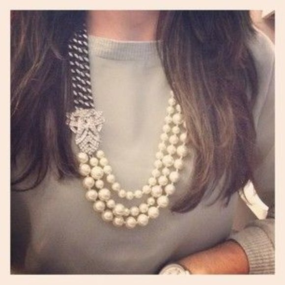 S&D [V] 2-in-1 Elegantly Edgy Daisy Pearl & Hematite Statement NecklaceB… - Picture 10 of 16